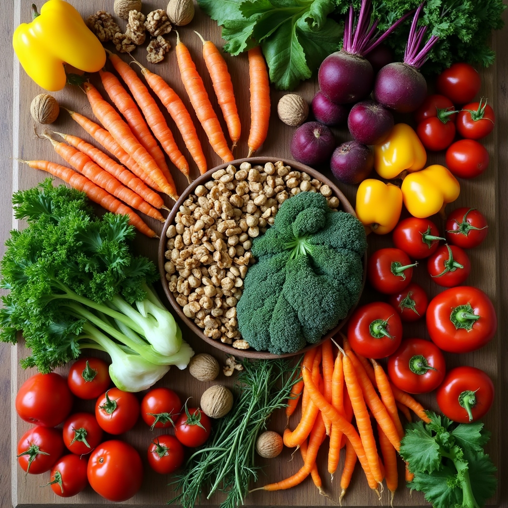 Table colorée avec légumes frais et aliments naturels variés