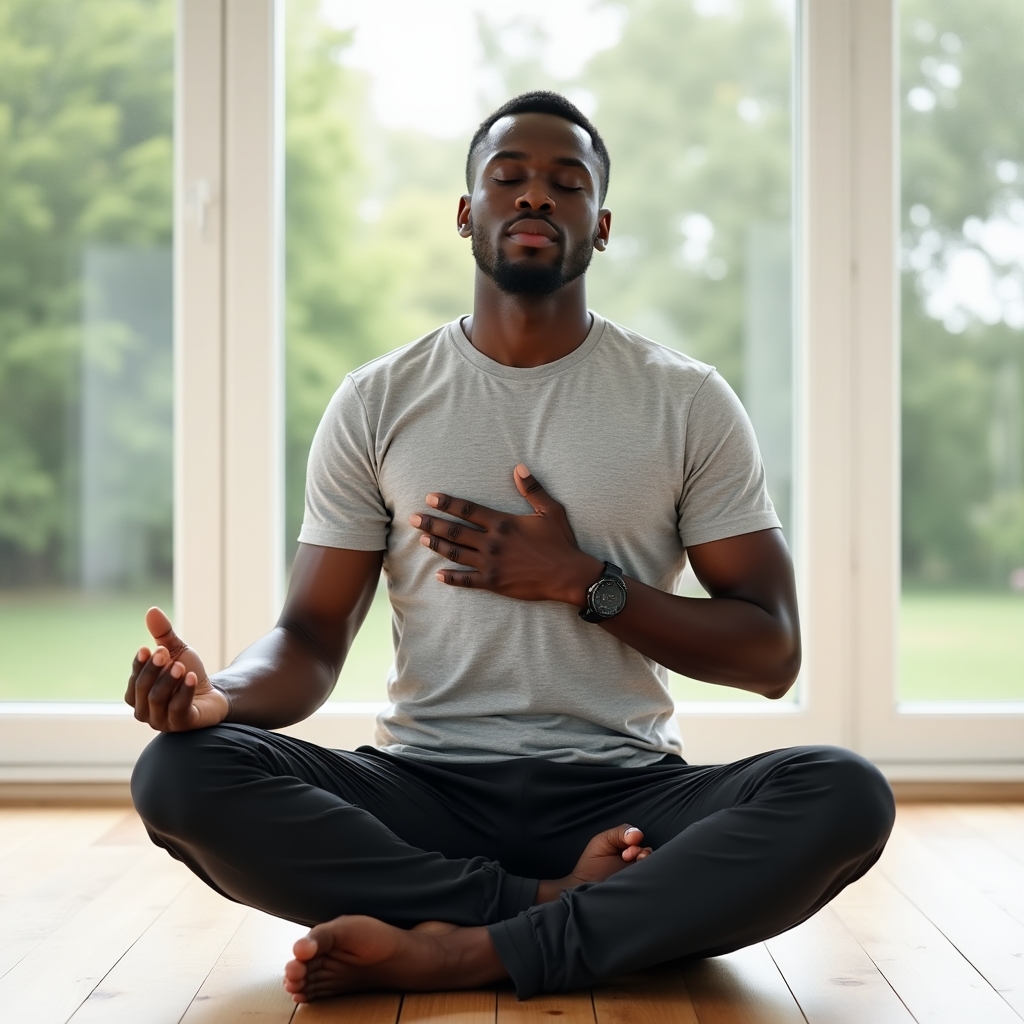 Personne en position de méditation avec respiration consciente